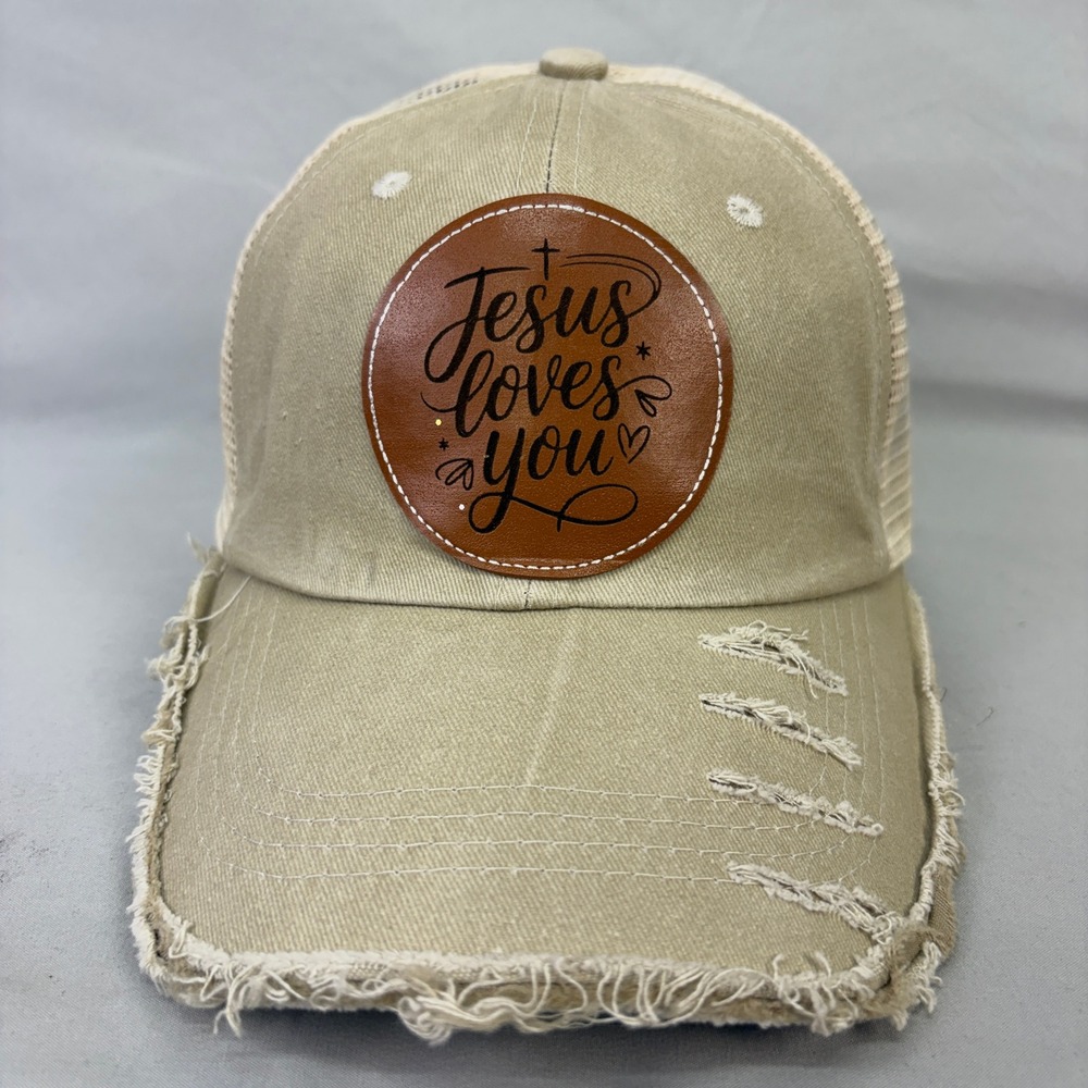Jesus Loves You Christian Cross Distressed Trucker Hat Snapback Round Patch